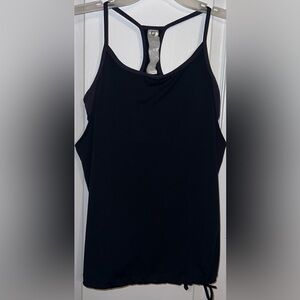 FABLETICS EUC Black Draped Loose Fit Racerback Tank Top w/ Inner Attached Bra